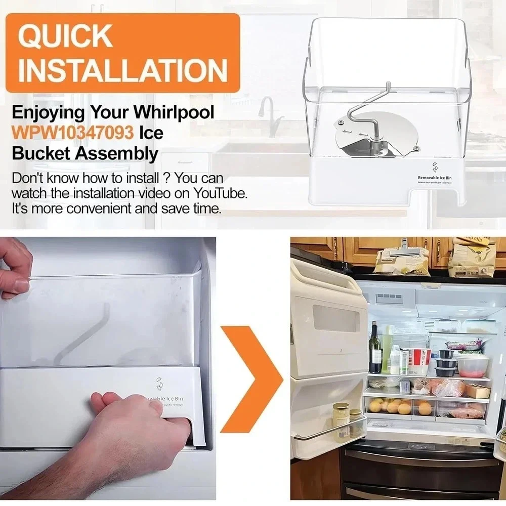 Ice Bucket Compatible Whirlpool Ice Bin, Upgraded WPW10347093 W10347093‎